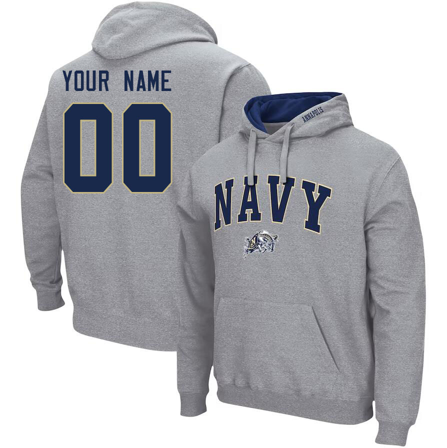 Custom Navy Midshipmen Name And Number Hoodies-Grey